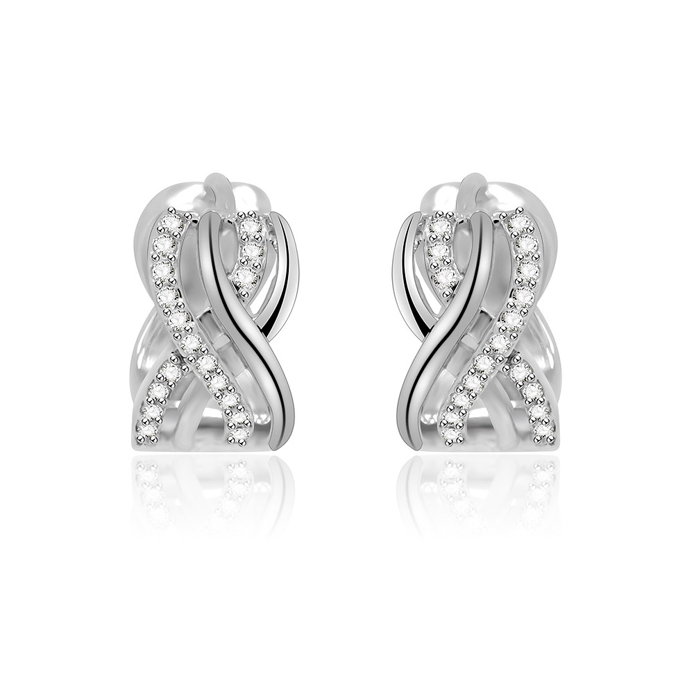 Inter Cross Clear CZ Huggie Earrings